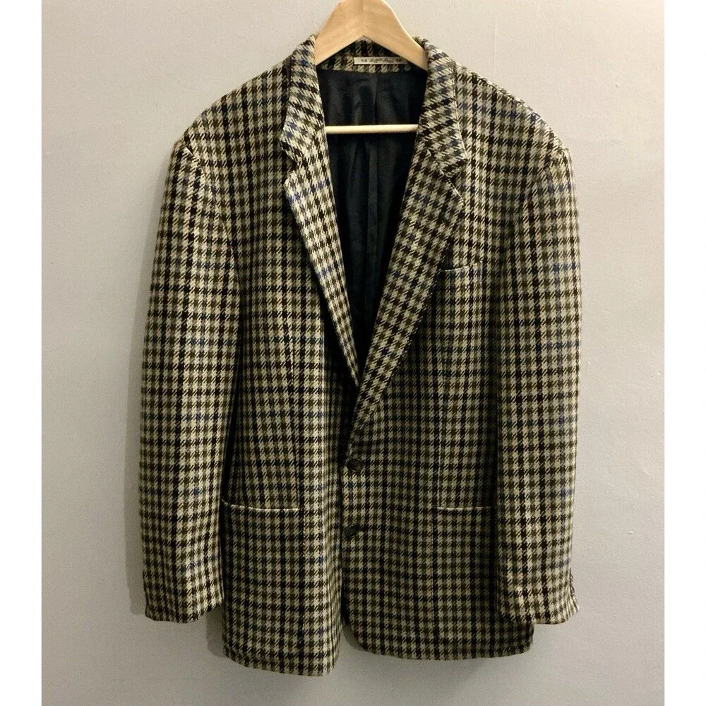 Vintage Angelo Litrico Classic Wool Blazer EU 50 US 40 Plaid Preppy Academia C&A